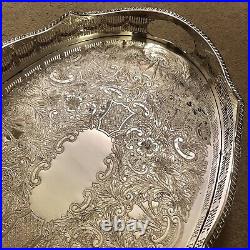 VINERS Vintage Silver Plated Oval Gallery Tea Drinks Serving Butlers Tray