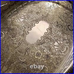 VINERS Vintage Silver Plated Oval Gallery Tea Drinks Serving Butlers Tray