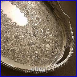 VINERS Vintage Silver Plated Oval Gallery Tea Drinks Serving Butlers Tray