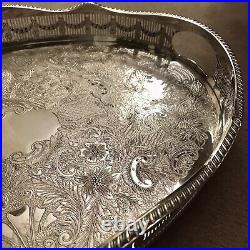 VINERS Vintage Silver Plated Oval Gallery Tea Drinks Serving Butlers Tray