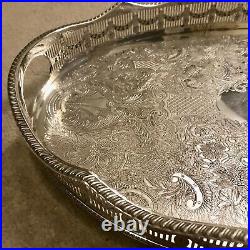 VINERS Vintage Silver Plated Oval Gallery Tea Drinks Serving Butlers Tray