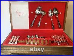 VINTAGE 41pc REED & BARTON SILVERPLATE SILERWARE SET ENGLISH CROWN With BOX (3A)