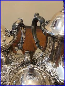 Vintage 5pc Poole Silverplate Tea Set With Footed Tray