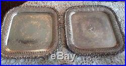 Vintage Antique Victorian 3 Piece Silver Plate Nesting Serving Platter Tray Set
