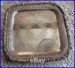 Vintage Antique Victorian 3 Piece Silver Plate Nesting Serving Platter Tray Set