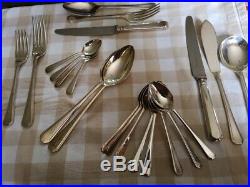 VINTAGE ENGLISH SILVER PLATED ART DECO'GRECIAN' CUTLERY 74pc WOOD CANTEEN £495