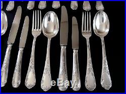 VINTAGE FRENCH SILVER PLATE DINNER FLATWARE SET MARLY LOUIS XV with 12 Knives