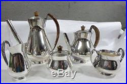VINTAGE Gorham Silver Plated & Wood MODERN MID-CENTURY COFFEE & TEA SERVICE SET