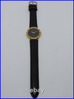 VINTAGE Gucci 3000M Men's 33mm Gold Plated Black Dial Dress Watch STUNNING