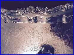 Vintage Huge Four Footed Large Silver Plated Butler Serving Tray 30 X 17 1/2