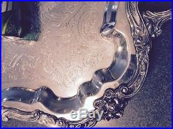 Vintage Huge Four Footed Large Silver Plated Butler Serving Tray 30 X 17 1/2