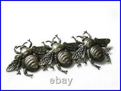 VINTAGE Joseff of Hollywood silver-plated TRIPLE 3 BEE BROOCH pin