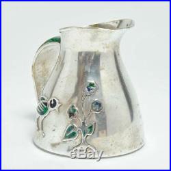 VINTAGE LOS CASTILLO SILVER PLATE & STONE PITCHER WithBIRD & FLOWER, TAXCO MEXICO