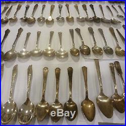 Vintage Lot 100 Piece Assorted Spoons Fancy Silver Plate Flatware Pieces