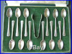 Vintage Mappin & Webb Silver Plate Tea Spoon & Sugar Tongs With Box # Vm006