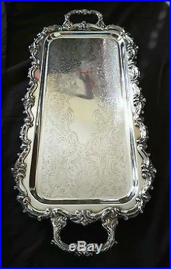 Vintage Poole Bristol Footed Silverplate Serving Butler Tray #132 Detailed Epca