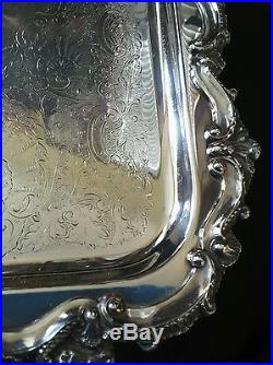 Vintage Poole Bristol Footed Silverplate Serving Butler Tray #132 Detailed Epca