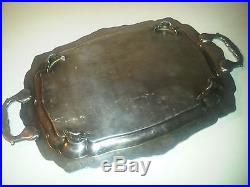 VINTAGE POOLE SILVER PLATE SERVING TRAY with HANDLES & FEET PLATTER