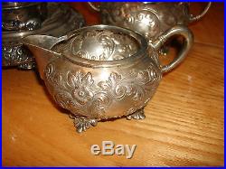 Vintage Silver Plate 3-piece Tilt Tea / Coffee Pot Stand & Warmer Creamer Sugar