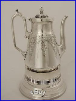 VINTAGE SILVER PLATE ENGLISH RETICULATED COFFEE POT TEA POT WARMER WARMING STAND
