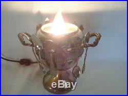 VINTAGE SILVER PLATE LOVING CUP SPOON HOLDER LAMP with CZECH BEADED GLASS TOPPER