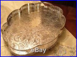Vintage Silver Plated Chased Waved Edge Claw Footed Drinks Tray