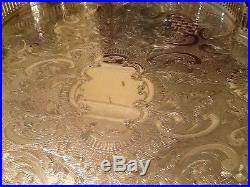 Vintage Silver Plated Chased Waved Edge Claw Footed Drinks Tray