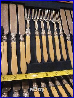 VINTAGE SILVER PLATED Knives and Forks Ivory Handled 12 Each