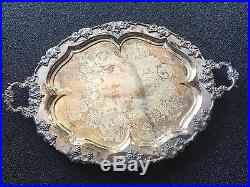 Vintage Silver Plated Serving Tray Platter 2 Handles With Fine Detail