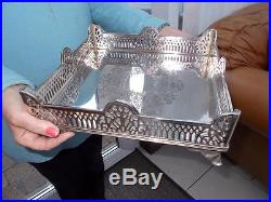 VINTAGE SQUARE SHAPE SILVER PLATE GALLERY DECANTER TRAY DOWNTON ABBEY STYLE