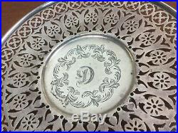 VINTAGE STERLING SILVER FILIGREE CHASED REPOSE PLATE DISH -Monogramed D