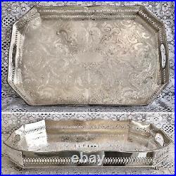 VINTAGE Sheffield Silver Plated Footed Gallery Tea Drinks Serving Butlers Tray