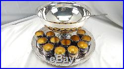 VINTAGE Sheridan Silver Plated Punch Bowl Set Large Tray Ladle & 12 Cups IN BOX