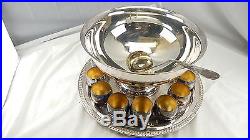 VINTAGE Sheridan Silver Plated Punch Bowl Set Large Tray Ladle & 12 Cups IN BOX