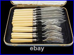 VINTAGE Silver Plate Fish Forks & Knives with Original Case Set of Six