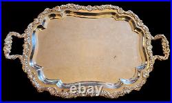 VINTAGE Silver Plate HUGE 30 Ornate Handled Footed Serving Platter Tray