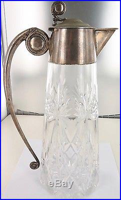 VINTAGE / VERY TALL CONTINENTAL / GERMAN SILVER GLASS or CRYSTAL CLARET JUG