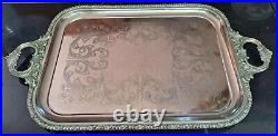 VINTAGE VICTORIAN CHASED SILVER PLATE DOUBLE HANDLE FOOTED SERVING TRAY 29x16