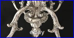 VINTAGE WALLACE BAROQUE ROCOCO MASSIVE 5 LIGHT CANDELABRA With ETCHED GLASS CANDLE
