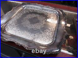 VINTAGE WILCOX IS SILVER PLATED SQUARE PLATE, 14 3/4 American Rose