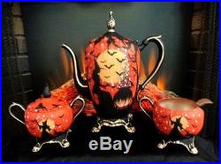 VINTAGE WITCHS FB. ROGERS SILVER PLATE HALLOWEEN TEA SET HP by Peggy G