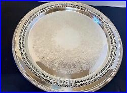 VINTAGE WM ROGERS MFG CO SILVER PLATE 15x15 LARGE ROUND SERVING TRAY #172 EUC