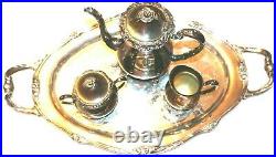 VTG! 1881 Rogers Glenrose Silverplate Silver Plated Serving Tray 5-pc Tea Set
