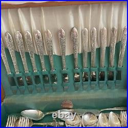 VTG 1937 Rose and Leaf National Silver Co. A1 Silver Plated Silverware 60 pc