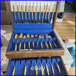 VTG 86 Piece Set FLORENTINE Gold Electroplate Plated Flatware Silverware Set EUC