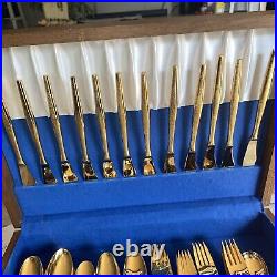 VTG 86 Piece Set FLORENTINE Gold Electroplate Plated Flatware Silverware Set EUC