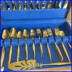 VTG 86 Piece Set FLORENTINE Gold Electroplate Plated Flatware Silverware Set EUC