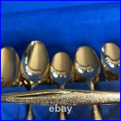 VTG 86 Piece Set FLORENTINE Gold Electroplate Plated Flatware Silverware Set EUC