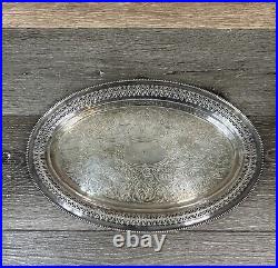 VTG Barker Ellis Oval Engraved Silver Plated Serving Tray c. 1900 England 14x9.5