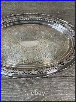 VTG Barker Ellis Oval Engraved Silver Plated Serving Tray c. 1900 England 14x9.5